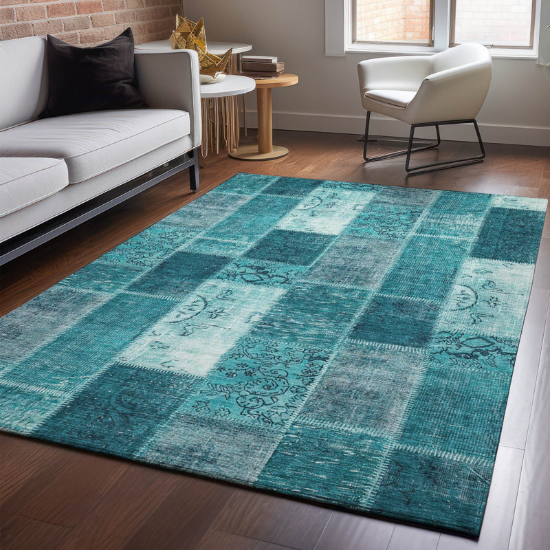 Premium Machine Washable Cerrito Teal Rug, Rectangle 8' x 10'