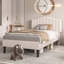 Structure de lit double tapissier en tissu d'ameublement pleine grandeur avec tête de lit réglable en hauteur, rangement silencieux, aucun sommier tapissier requis-307080108-282332915