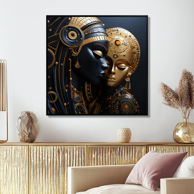 Cubism black and gold African Mother  II - Woman African American Framed Wall Art