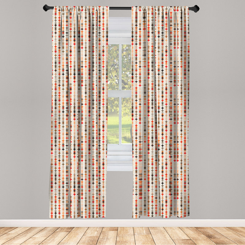 Alcott Hill® Geometric 4-Panel Curtains, Vintage Oval Pattern, Orange Peach Red, 56"W x 95"L