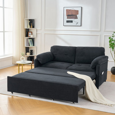 Convertible Pull Out Sofa Bed, 3-In-1 Convertible Sleeper Couch With Thicked Cushions And Side Storage,Multi-Functional Chenille Loveseat Sofa For Living Room,Bedroom,Apartment,Office