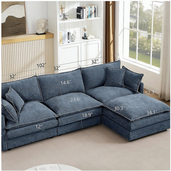 Latitude Run® Modular Sectional Sofa, 102 Inch L Shaped Couch Set for ...