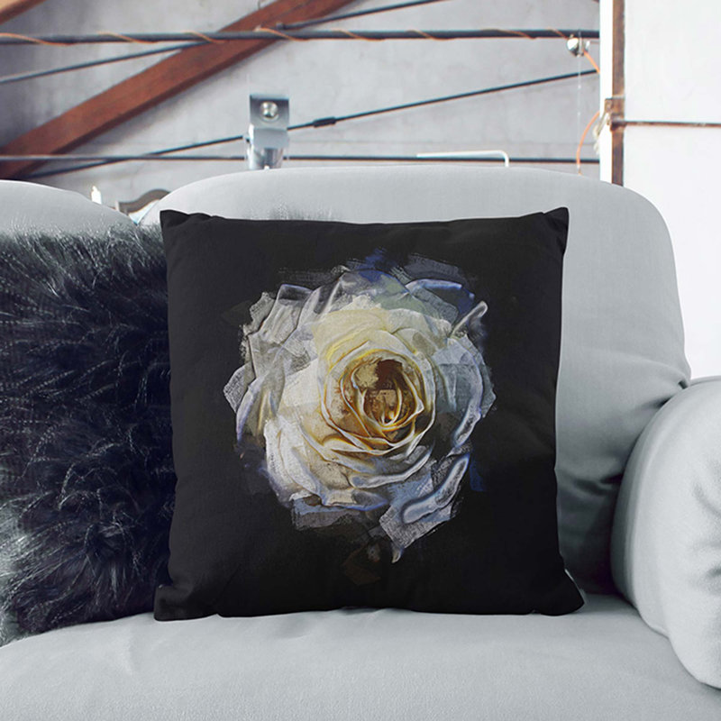 A Crisp White Rose In Abstract Floral Square Throw Cushion, 40 x 40 cm, White