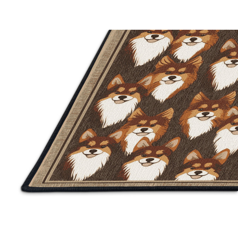 Washable Finnish Spitz Dogs Area Rug, Round 6'