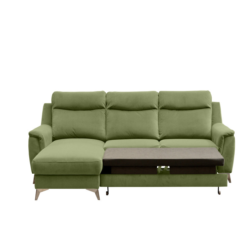 Izola 3 Seater Velvet Sofa Bed, Left Hand Facing, Green Grey