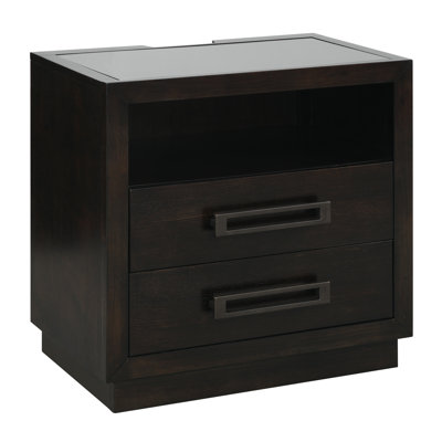 Table de chevet de chambre à coucher avec 2 tiroirs, DEL, rangement, finition gris anthracite et dessus de table de chevet à 2 tiroirs, prises de courant, insert