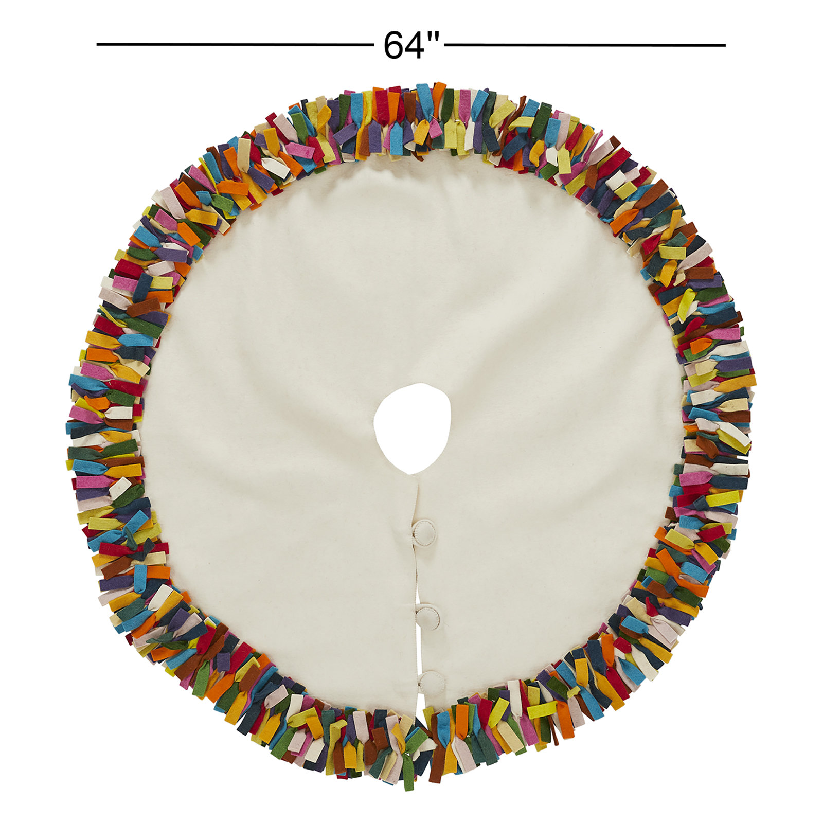 Handmade Fringe Wool Tree Skirt, 64" W, Cream