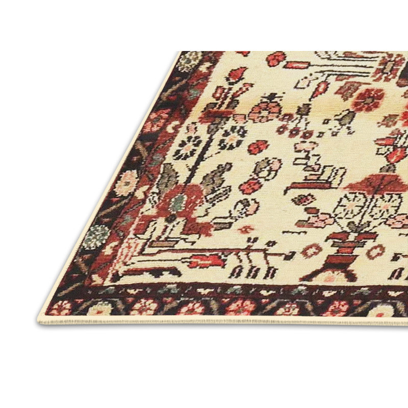 Tapis beige/rouge traditionnel Nilsson, Rectangle 4 pi x 6 pi