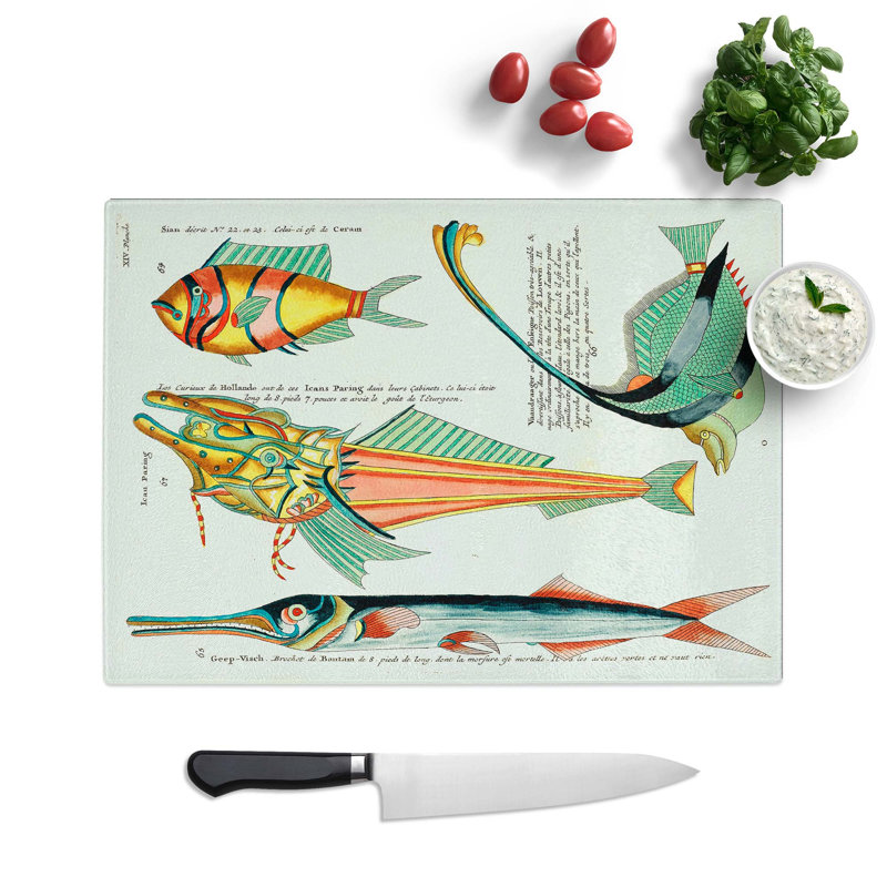 Glass East indies Fish Illustrations Xiv by Louis Renard Chopping Board, 39 cm W x 28.5 cm L