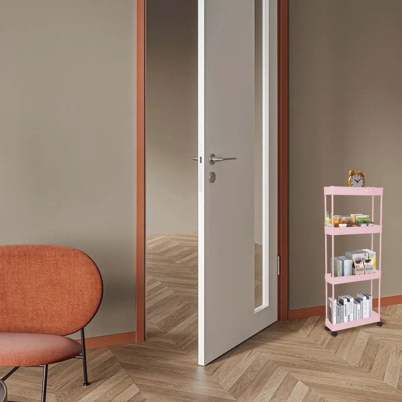 Véhicule de rangement roulant ultra-mince à 4 niveaux, facile à installer et durable, mobile et stable, utilisé pour le rangement dans de petits espaces