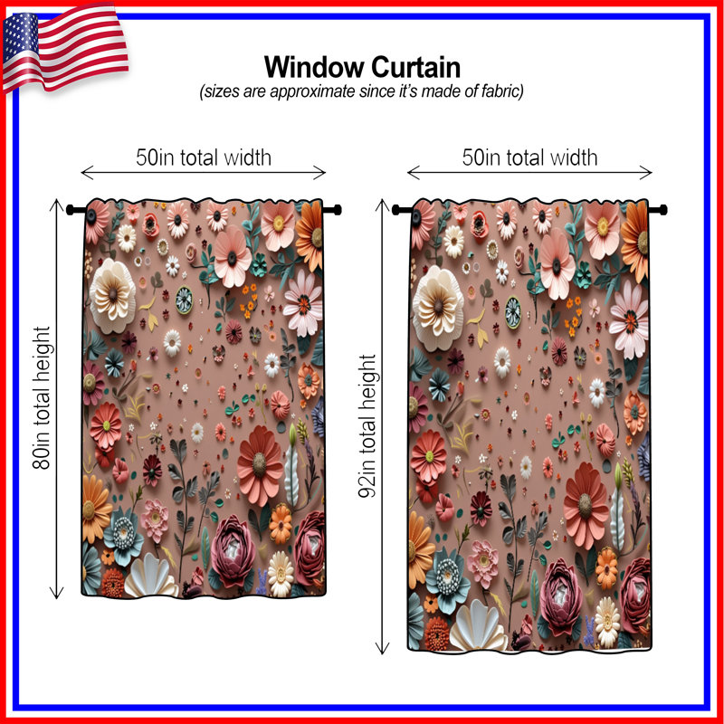 Rideaux à motif floral, voilages et voilages à motif floral - 1 panneau, 50 po x 92 po - 1 panneau, Blockout