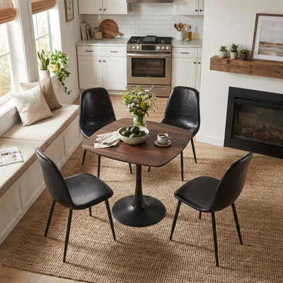 Ensemble de salle à manger 5 pièces de style Mid-Century moderne avec plateau en panneau de fibres à densité moyenne et piédestal en métal, 4 chaises