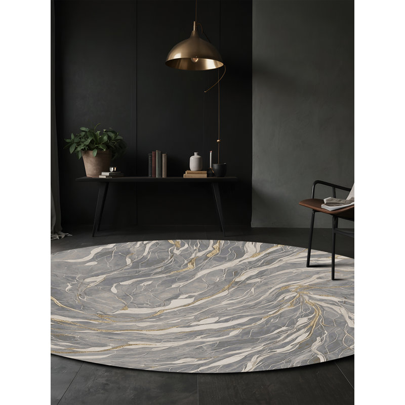 Machine Washable Gray Area Rug, Round 6'