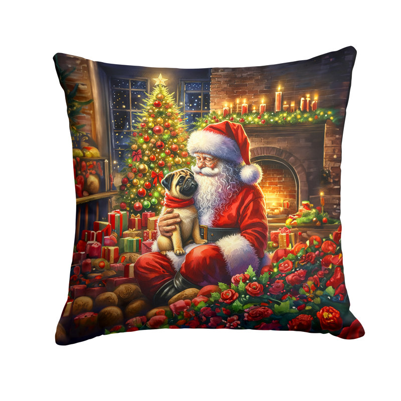 Coussin décoratif faon carlin et père Noël, H 14 po x l 14 po