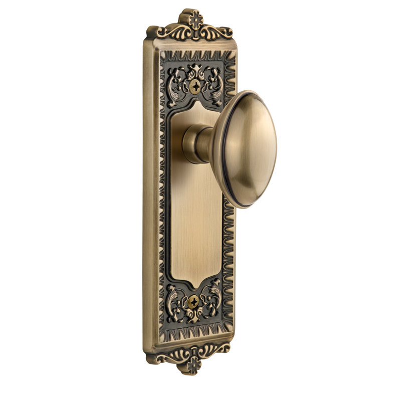 Grandeur Windsor Plate Double Dummy with Eden Prairie Door Knob, Vintage Brass