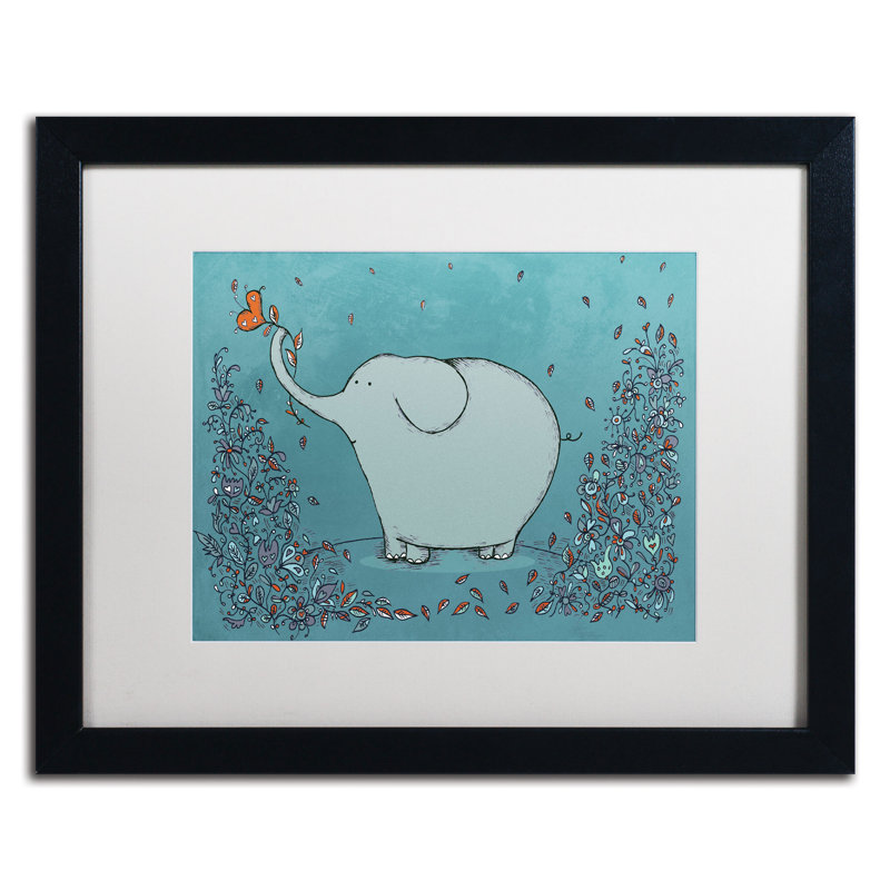 « jardin éléphant », art encadré, Blanc, H 16 po x l 20 po