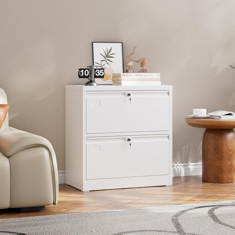 2 Drawer Lateral File Cabinet, Lockable Metal Filing Cabinet With Name Card, Suitable For Home Office School Hanging Files Letter/legal/f4/a4 Size,required-assembly,white