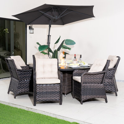 7-Piece Outdoor Round Fire Pit Dining Set