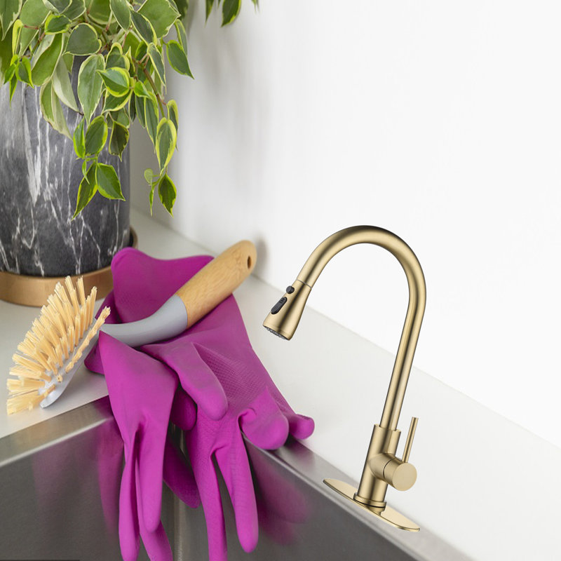 ARROWOW Pull Out Kitchen Faucet, Brushed Gold