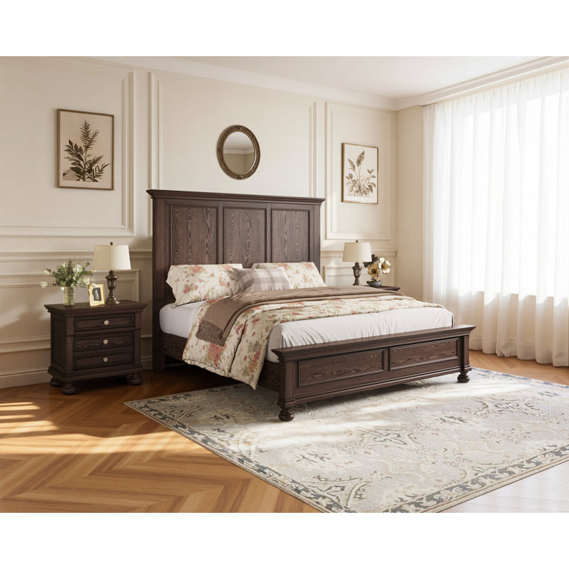 Très grand lit en bois massif 65 po avec pieds romains, brun foncé, Très grand, Brun foncé