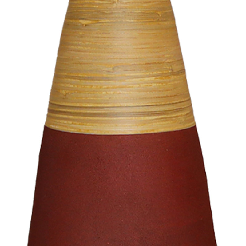 Harlow 31.5 inch Tall Bamboo Floor Vase, Burgundy and Natural Finish, Decorative Accent