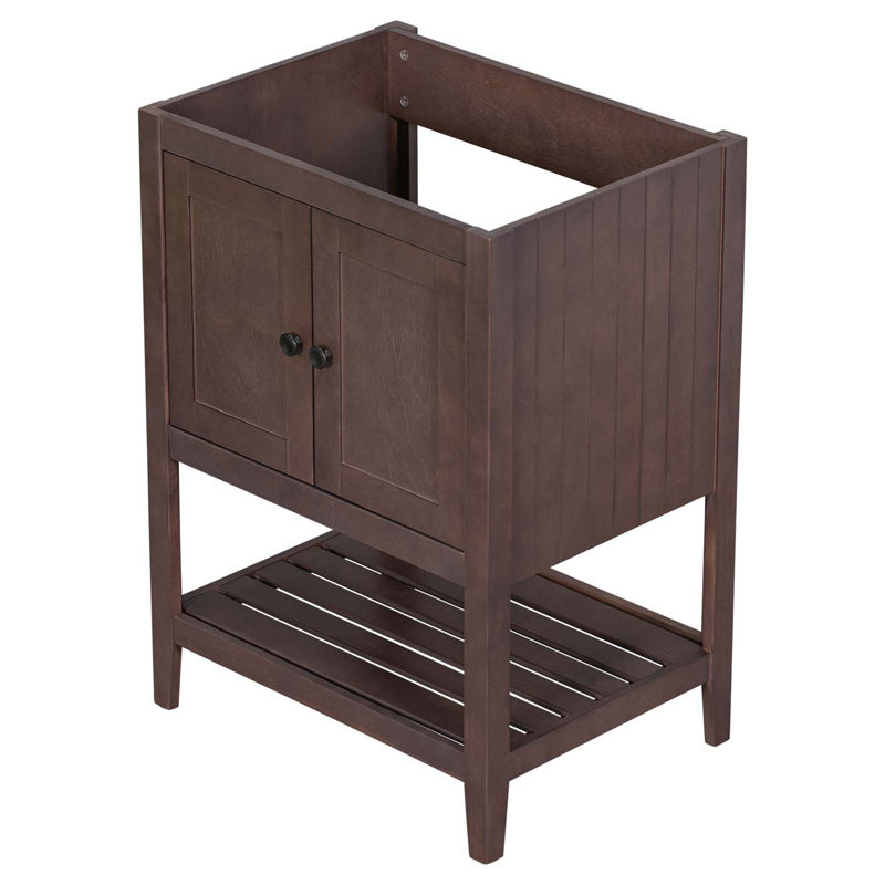 Petite base de meuble-lavabo, armoire de rangement à cadre en bois avec portes et tablette ouverte, armoire d'appoint, Brun