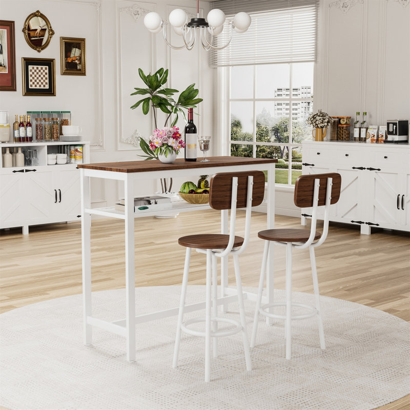 Ensemble de table de bar 3 pièces, Brown, Blanc, Brun