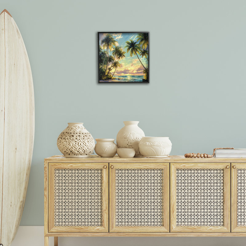Coucher de soleil sur la plage, palmiers, estampe numérique, design par LSR Creative Studio, H 17 po x l 17 po