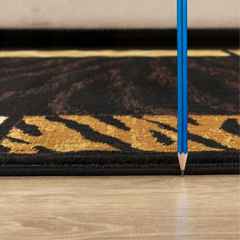 Black  Animal Print Area Rug, Runner 2'7" x 7'3"