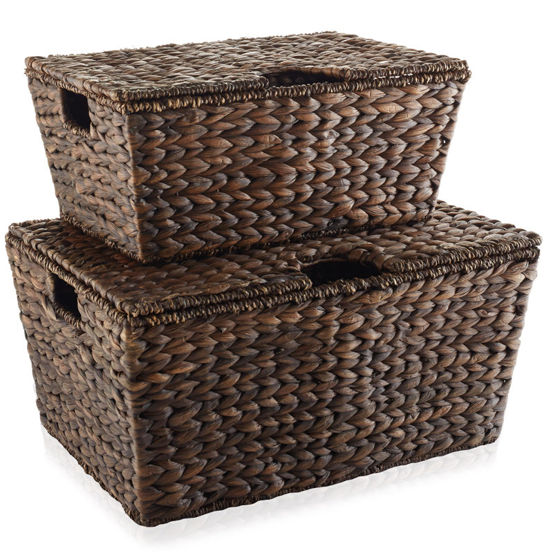 Casafield Water Hyacinth Nesting Storage Baskets with Lids (Medium and Large)