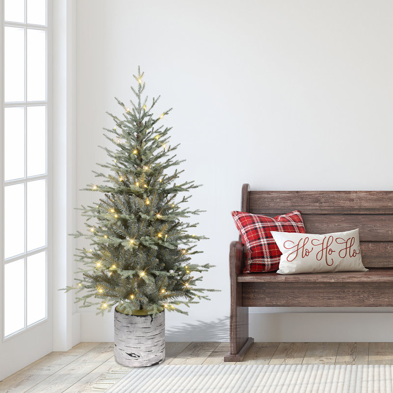 Sapin artificiel bleu 4,5 pi pré-éclairé en pot