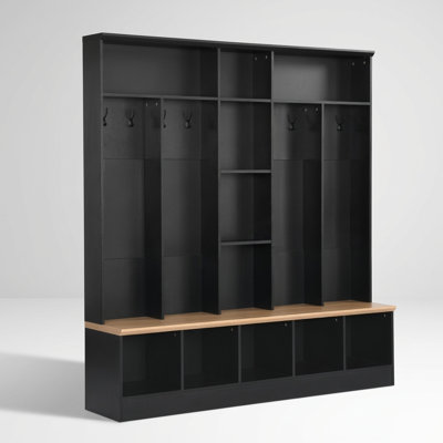 Modern Wide Hall Tree with Storage Bench, Shoe Cabinet, and Coat Rack for Entryways and Mudrooms
