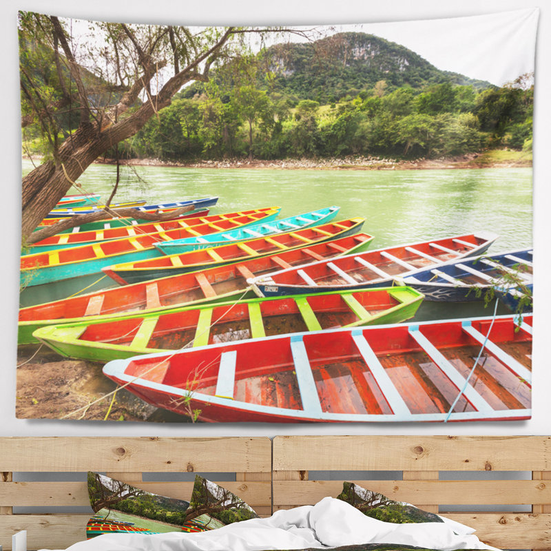 Tapisseries de bateaux de couleur mexique, H 78 po x l 92 po