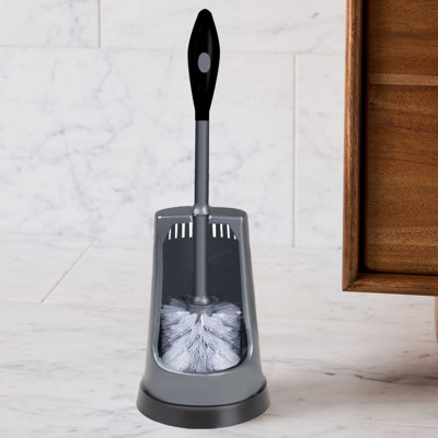 15" Long - Grey Plastic Toilet Bowl Brush With Holder