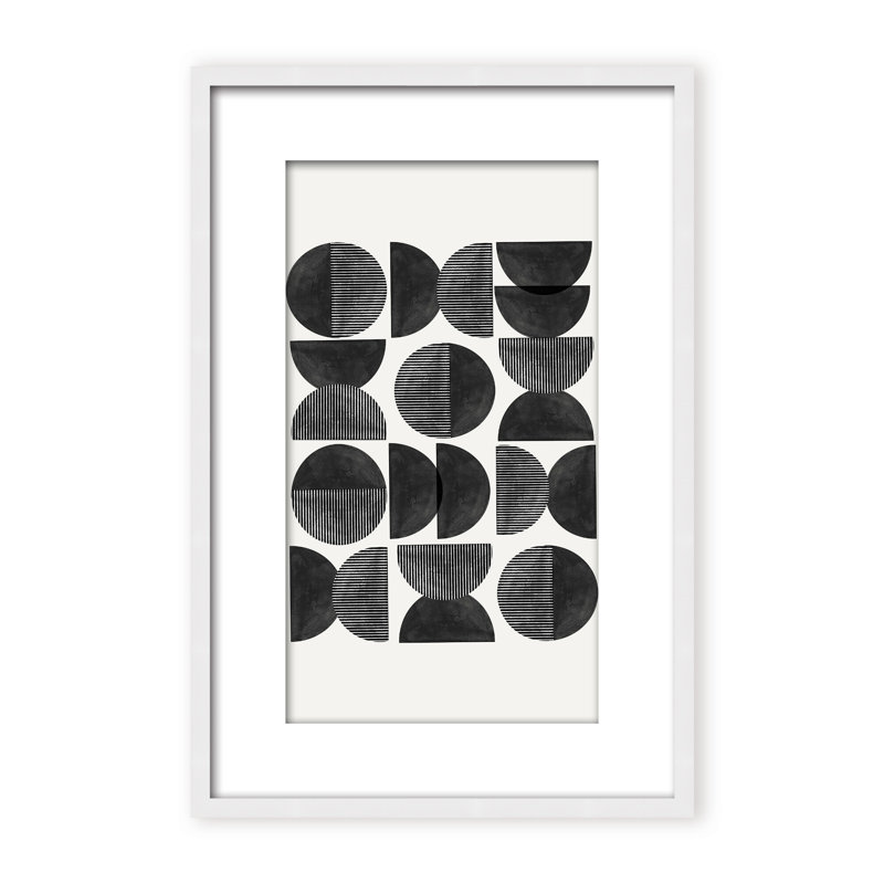 Abstract Mid Century, Geometric by  - Picture Frame Painting on Paper, 36" H x 24" W x 1.125" D, Black, Framed Matted Print