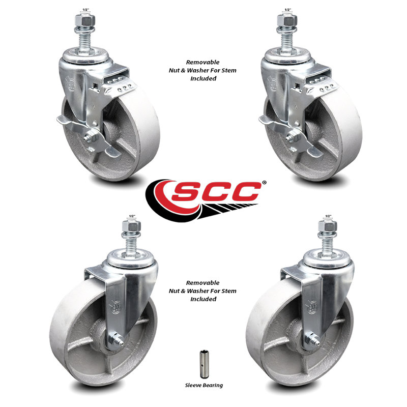 Steel ½ Inch Threaded Stem Caster Set 2 Brakes SCC
