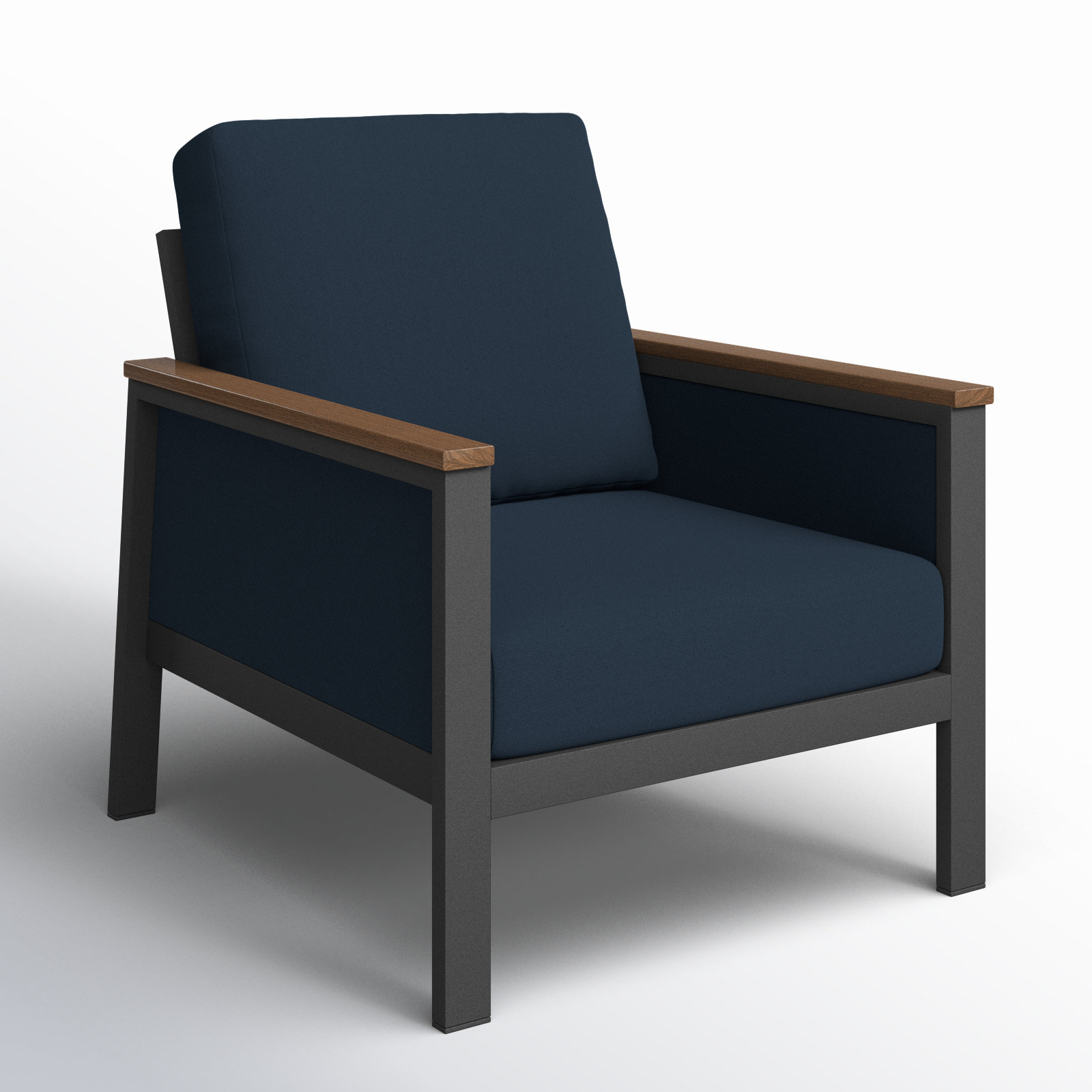 Townsend Sunbrella® Patio Lounge Chair, Canvas Navy, Brown/Canvas Navy
