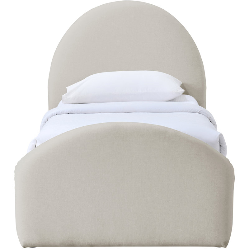 Andaz Chenille Fabric Upholstered Trundle Bed, Beige Chenille Fabric