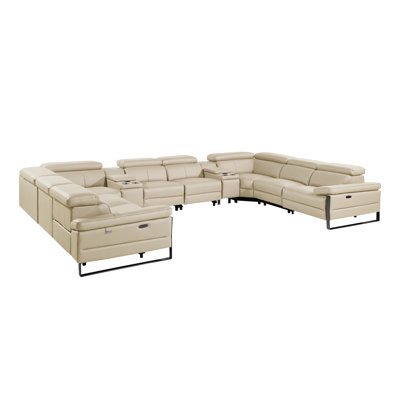 Top Grain Italian Leather 10-Piece U-Shaped Modular Power Reclining Sectional With 4 Power Recliners & Power Headrests