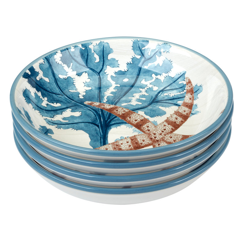 Coastal Blue Ceramic Soup Bowls Set of Four