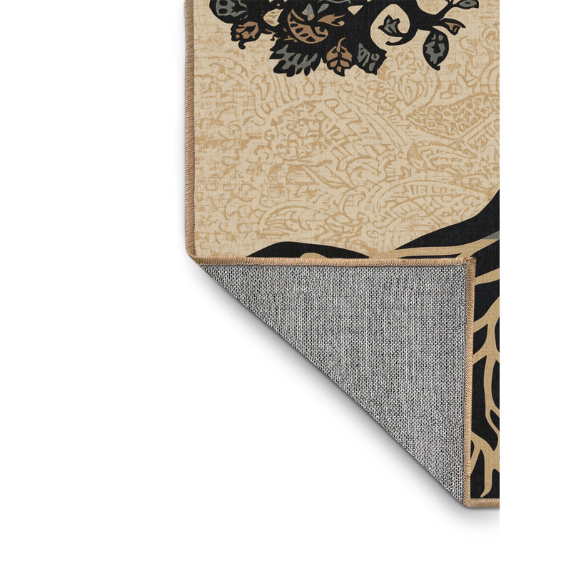 Tapis oriental gris lavable à la machine Abaokoro Classic - reliure brun clair, 5 x 7