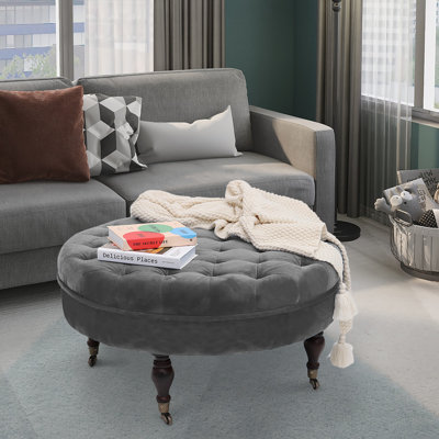 Smpad 32.3 Wide Velvet Tufted Round Ottoman