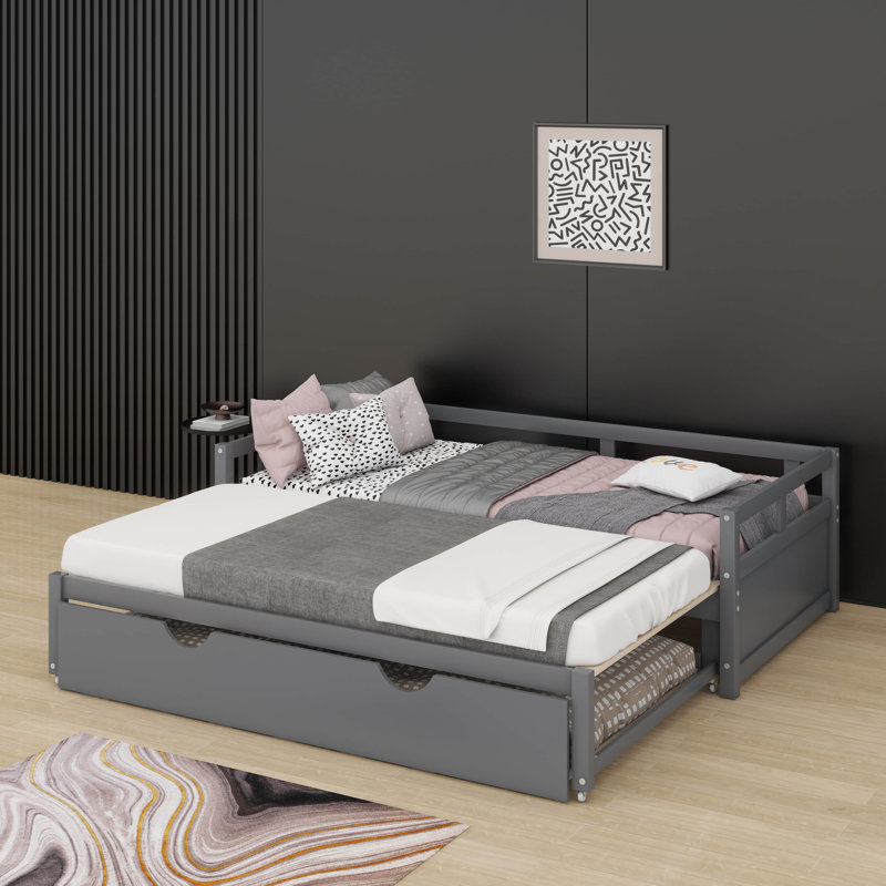 Twin Size Extending Daybed With Trundle, Gray