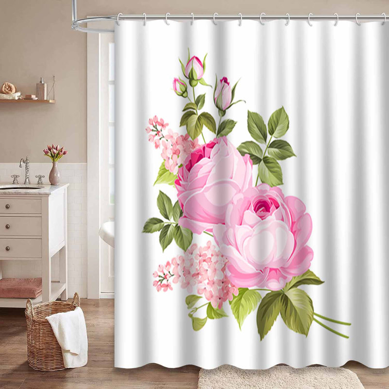 Rideau de douche imperméable avec 12 crochets RoseElegance, L 72 po x l 72 po