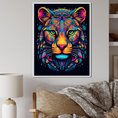 «Neon Portrait of Wild Tiger I - Animal Lion», art mural sur toile