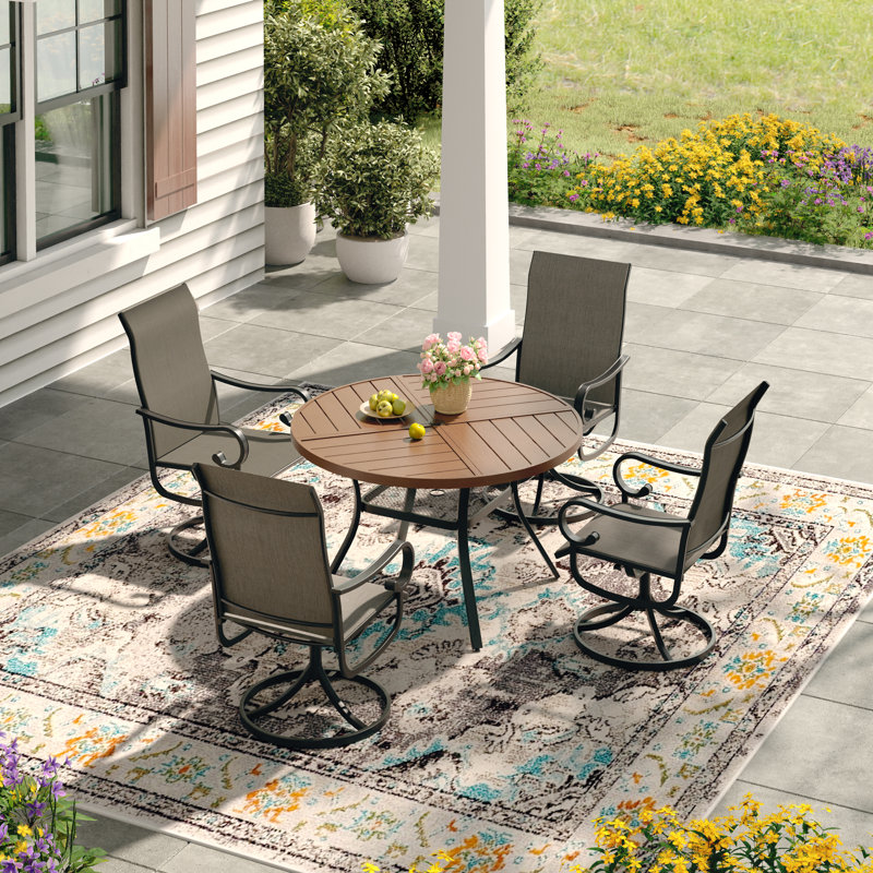 Ensemble repas d'extérieur pour 4 personnes avec chaises pivotantes 4 personnes, Noyer/brun