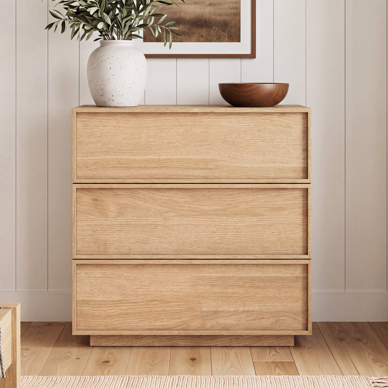 Commode moderne 3 tiroirs Abbate, Natural Oak