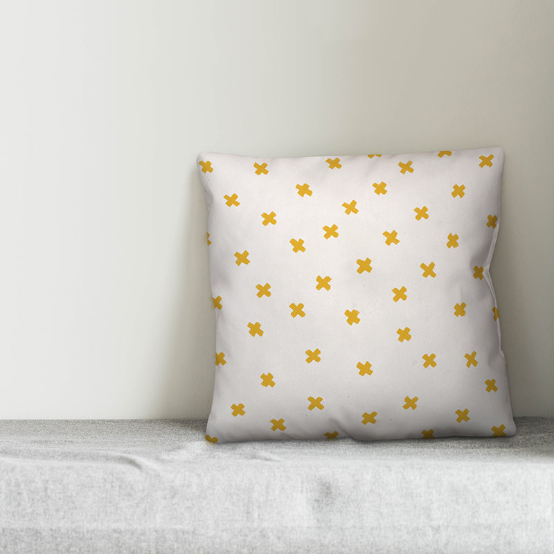 Polka Dots Reversible Throw Pillow, 20" x 20", White/Yellow Geometric 2