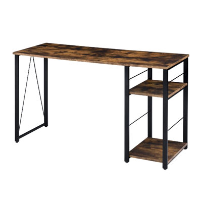 Writing Desk With Rectangular Design And 2 Tier Shelves, Weathered Oak Color Black Metal Frame, 28"h Height, High - Efficiency Work In Shape Finish 28