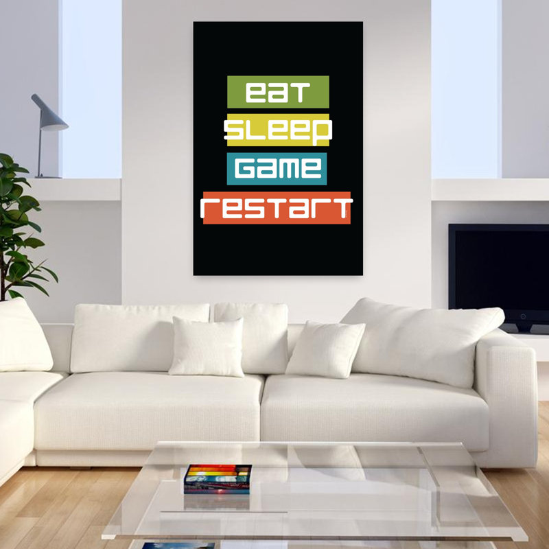 «Eat Sleep Restart», art contemporain abstrait, H 48 po x l 32 po